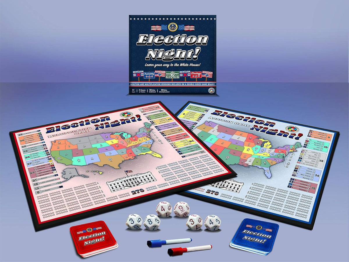 Semper Smart Games Election Night! A Super Fun Board Game to Learn Math, Geography, and Civics with Dice – Updated Electoral College Game for Kids and Families (Ages 8 & Up)