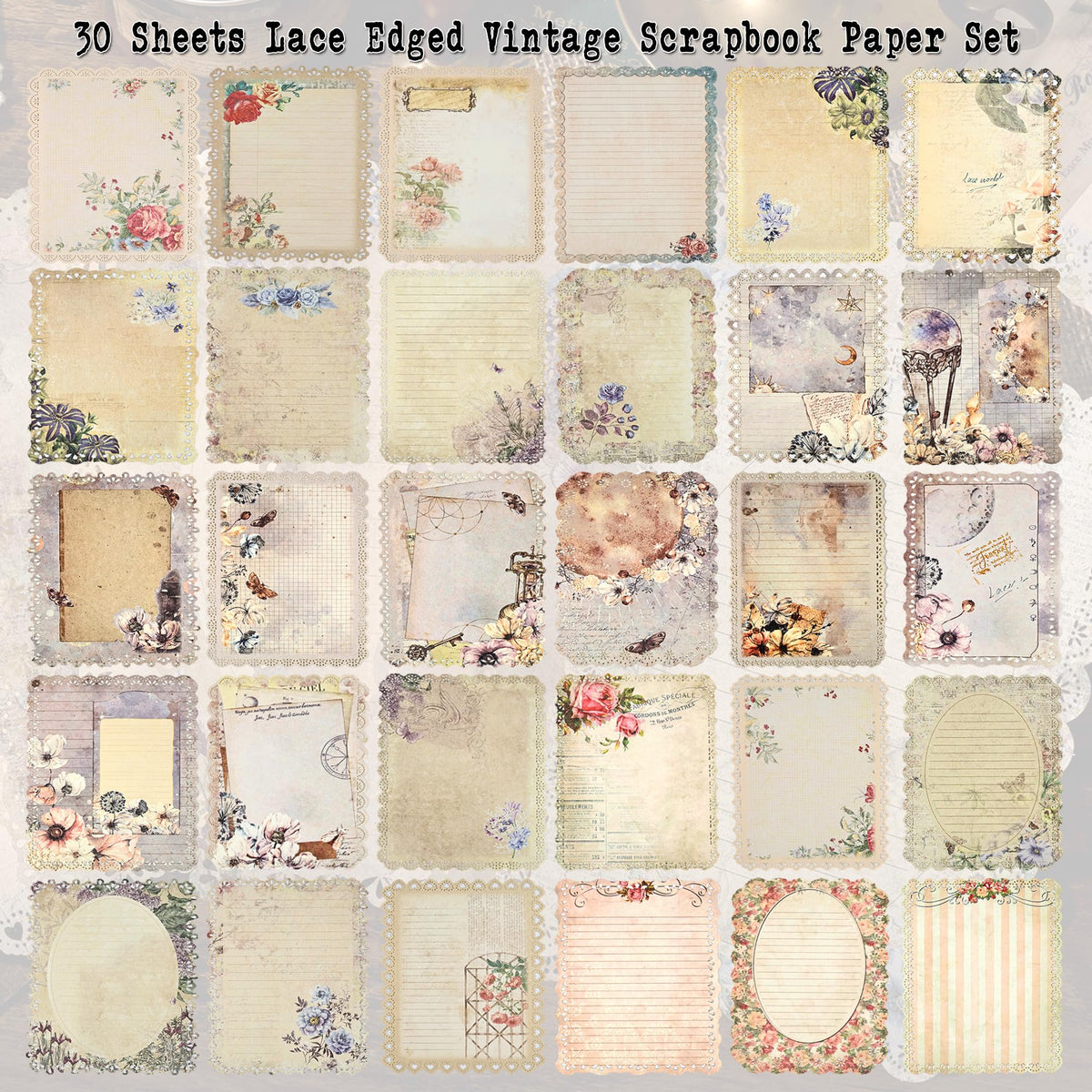180 Sheets Vintage Scrapbook Paper, Journaling Scrapbooking Supplies, Antique Aged Looking Background Paper for Junk Journals Card Making Mixed Media Decoupage