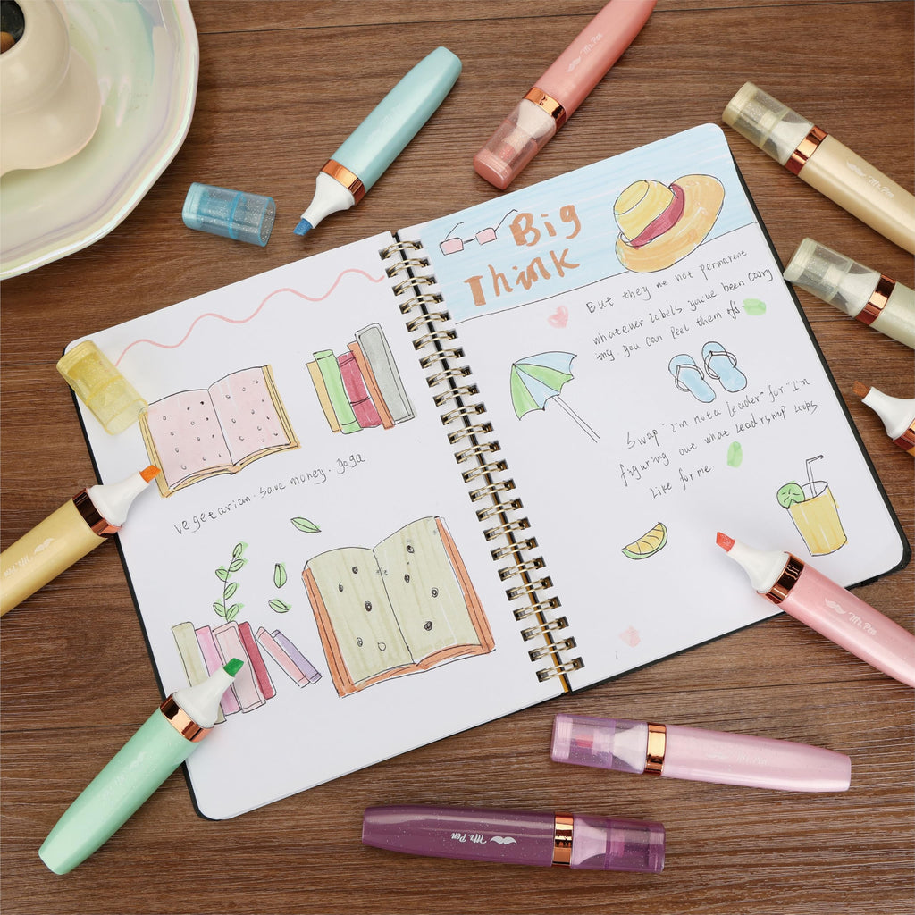 Mr. Pen- Glitter Highlighters, 8 Pack, Pastel & Metallic Colors