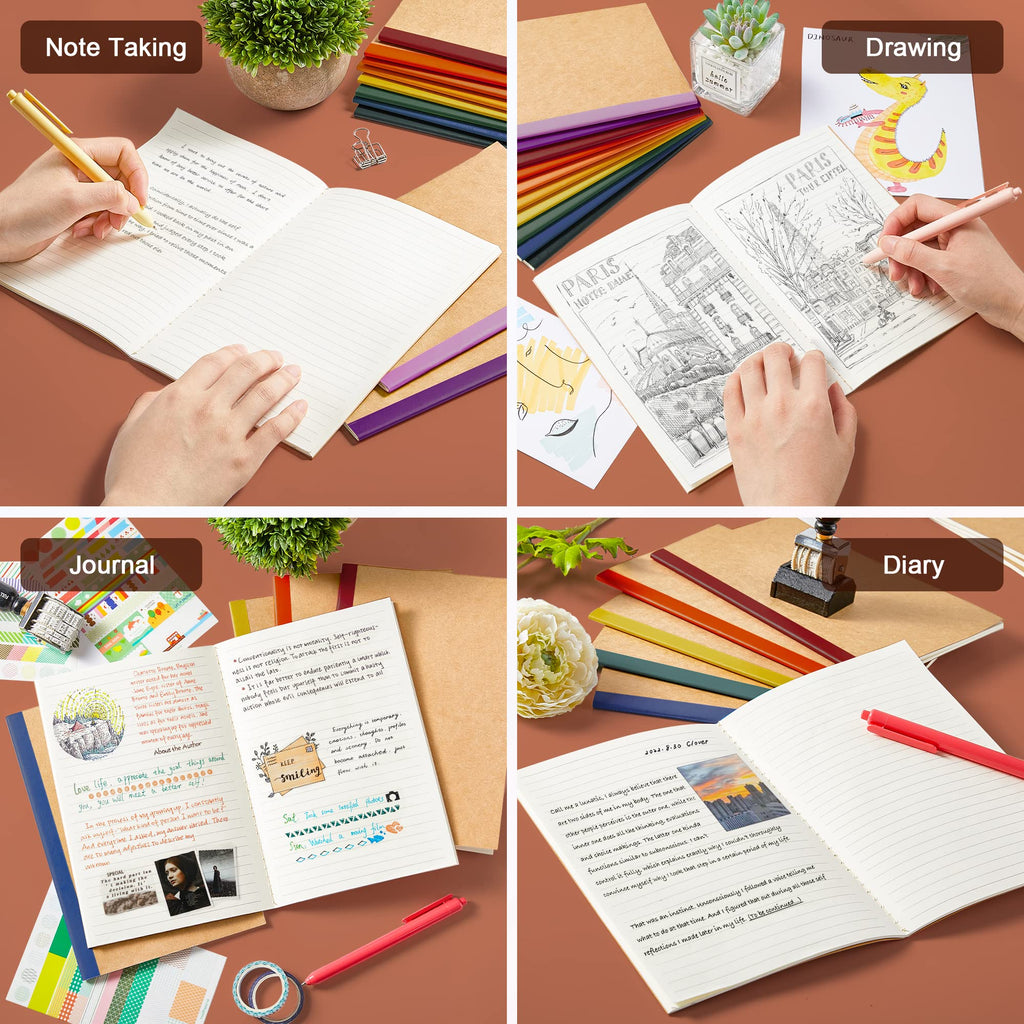 Feela 56-Pack A5 Kraft Notebooks – 60 Pages, Lined | Rainbow Spine Bulk Journal Set for Classrooms & Junk Journaling
