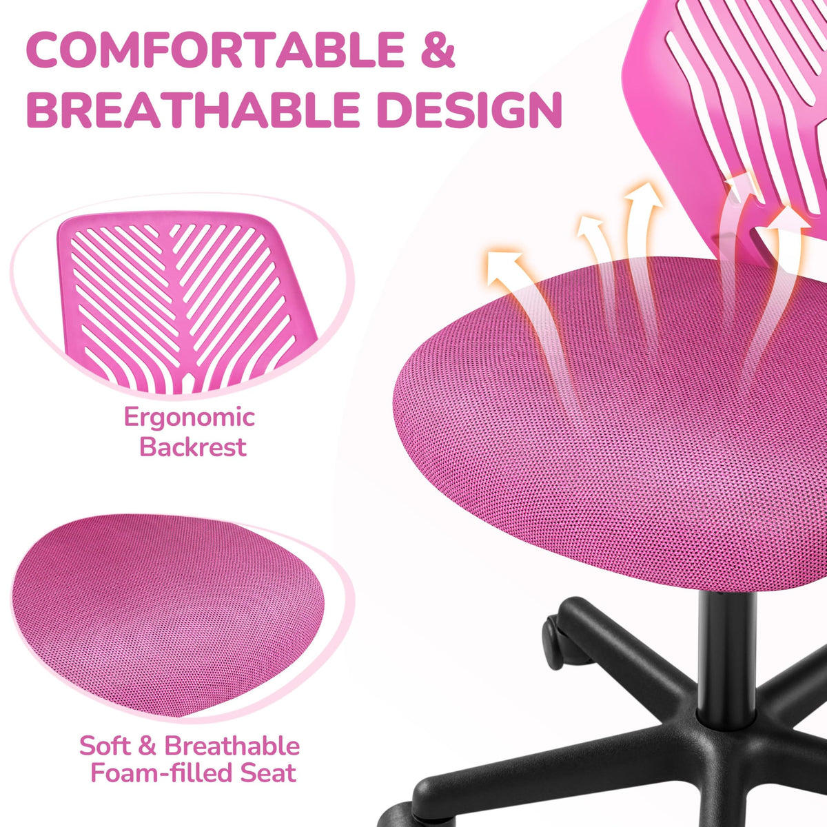 Yaheetech Small Desk Chair, Armless Adjustable Swivel Seat, Green
