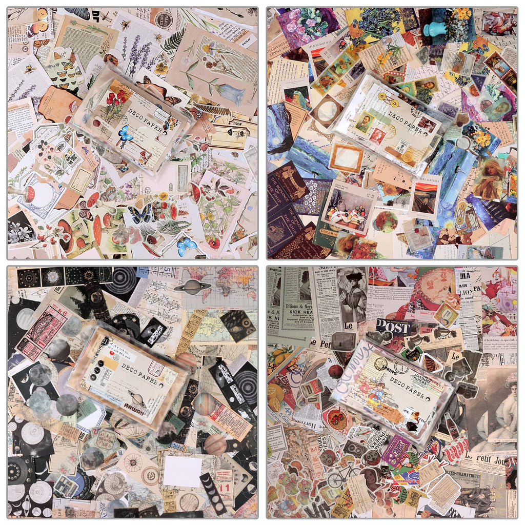 Draupnir 200pcs Vintage Junk Journal Supplies,Scrapbook Supplies Scrapbooking Paper and Stickers Ephemera For Art Aesthetic Journaling Kit Collage(Art)
