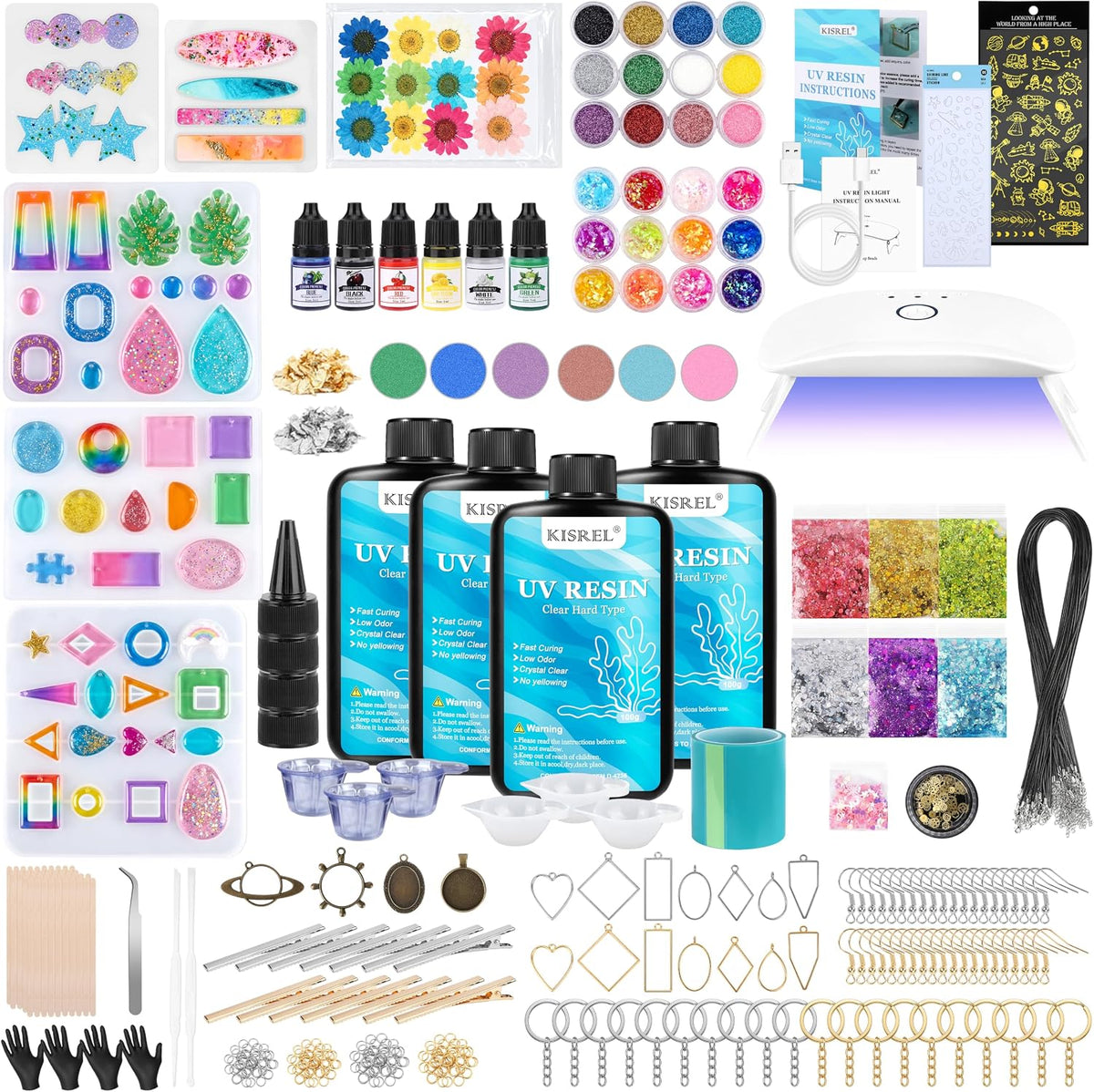 KISREL 400g UV Resin Kit with Light and Molds, Crystal Clear Resin Kit