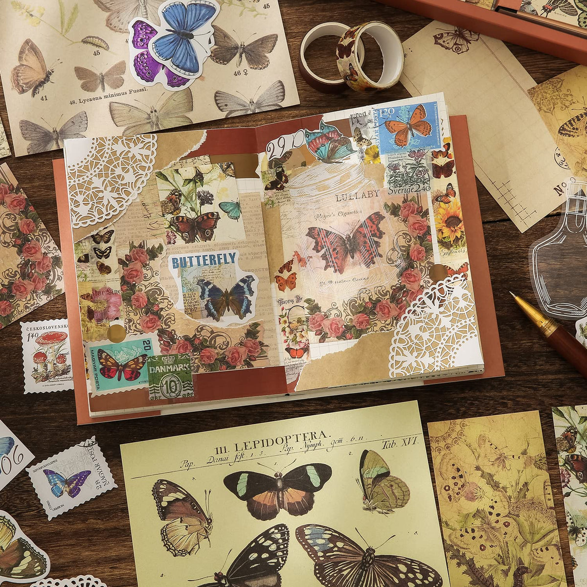 emmoolife 348 Pcs Scrapbooking Supplies Kit, Vintage Aesthetic Scrapbook Kit for Bullet Junk Journal, Stationery, A6 Grid Notebook, DIY Journaling Supplies, Birthday Craft Gift for Teen Girl Women
