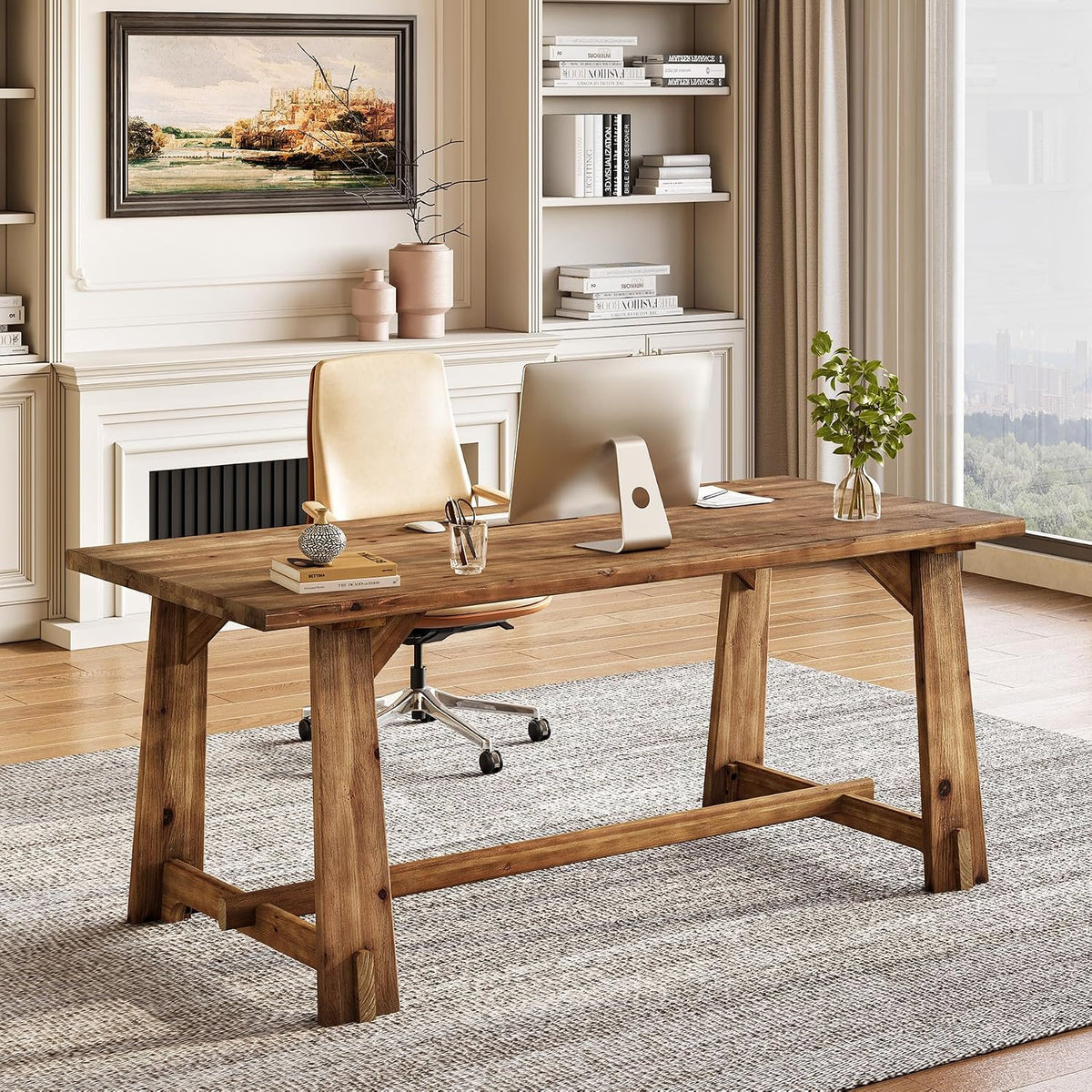LITTLE TREE 63-Inch Solid Wood Student Desk, Rustic Brown