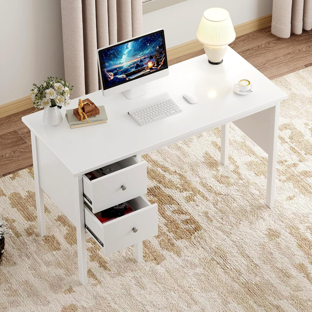 BHG: 43.3" Modern Student Study Desk with Drawers (White)