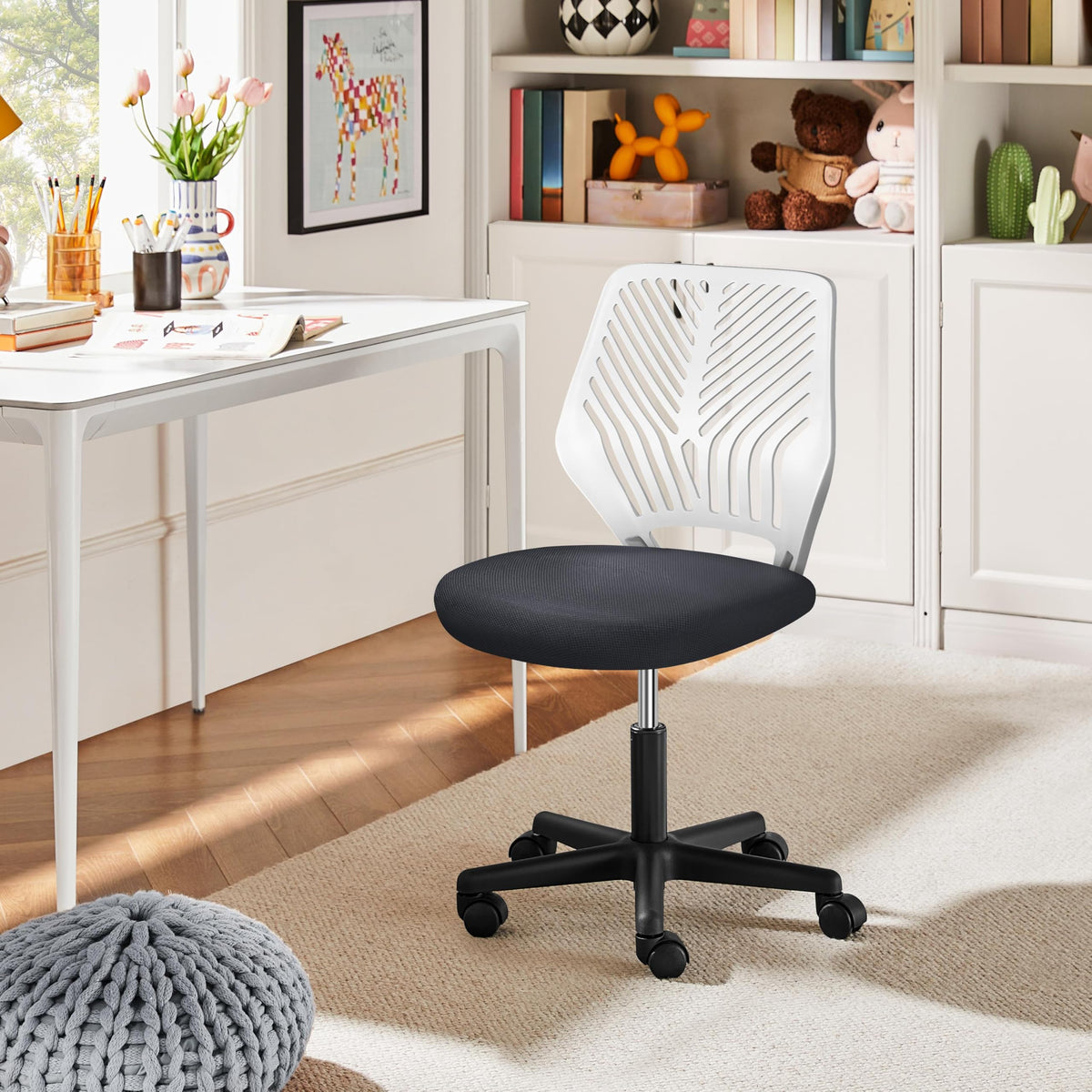 Yaheetech Small Desk Chair, Armless Adjustable Swivel Seat, Green