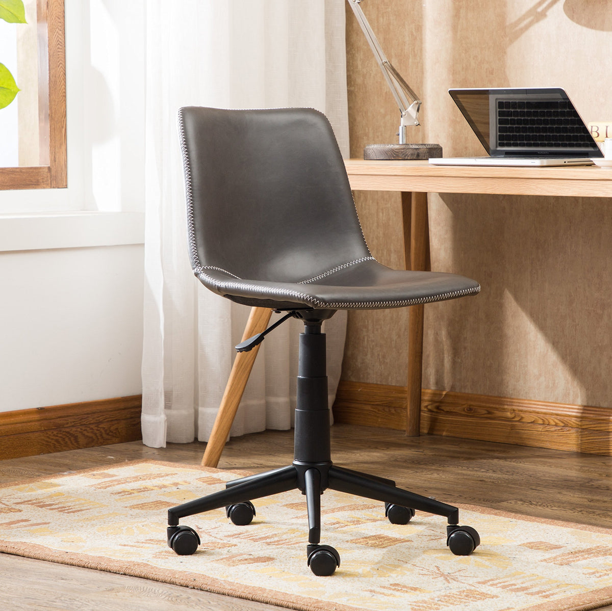 Roundhill Furniture Cesena Faux Leather 360 Swivel Air Lift Office Chair, Brown