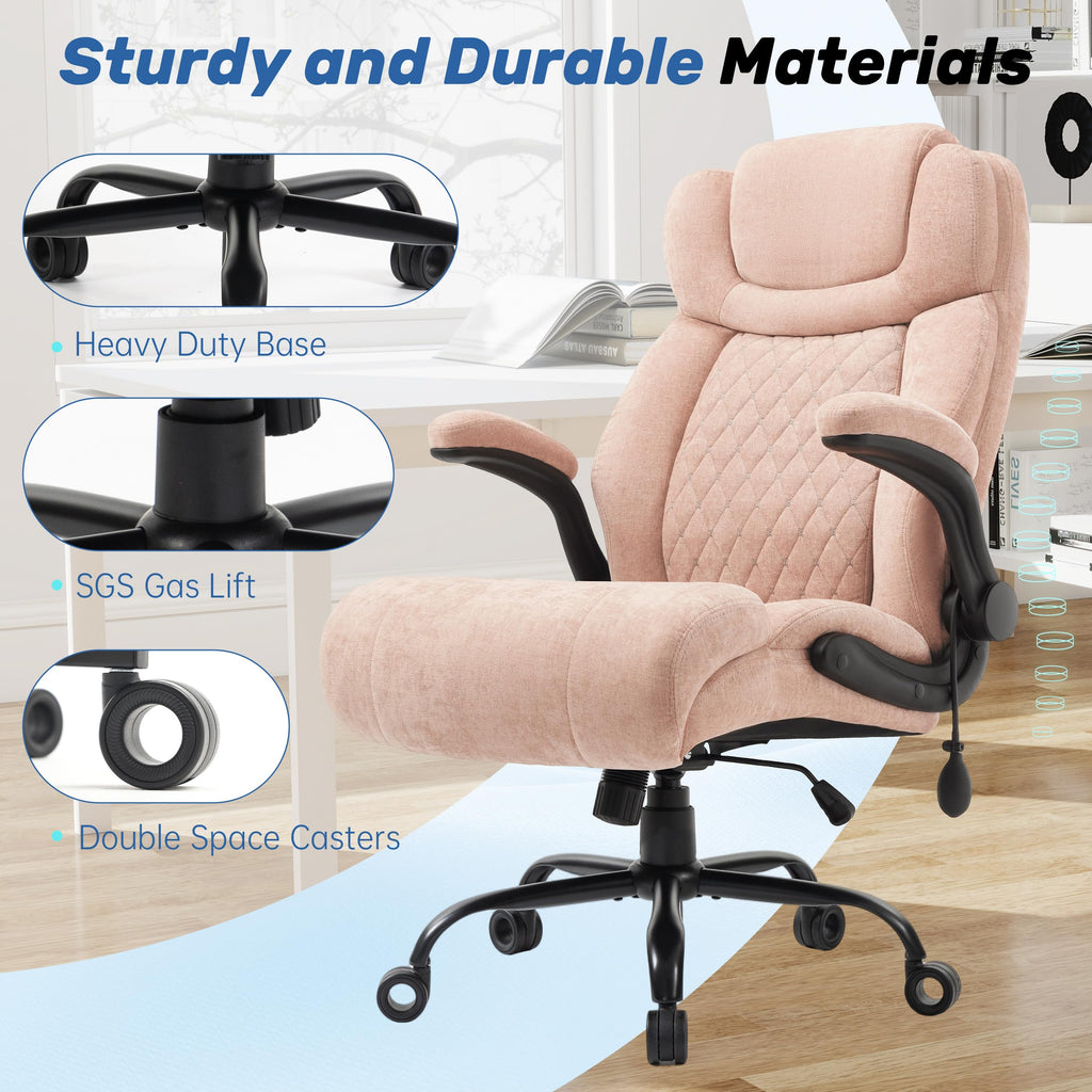 550LBS Big and Tall Office Chair, Comfy Heavy Duty Executive Chair with Adjustable Lumbar Support Double Spaces Casters, PU Leather Extra Wide Seat Ergonomic Computer Desk Chair for Back Pain, Black