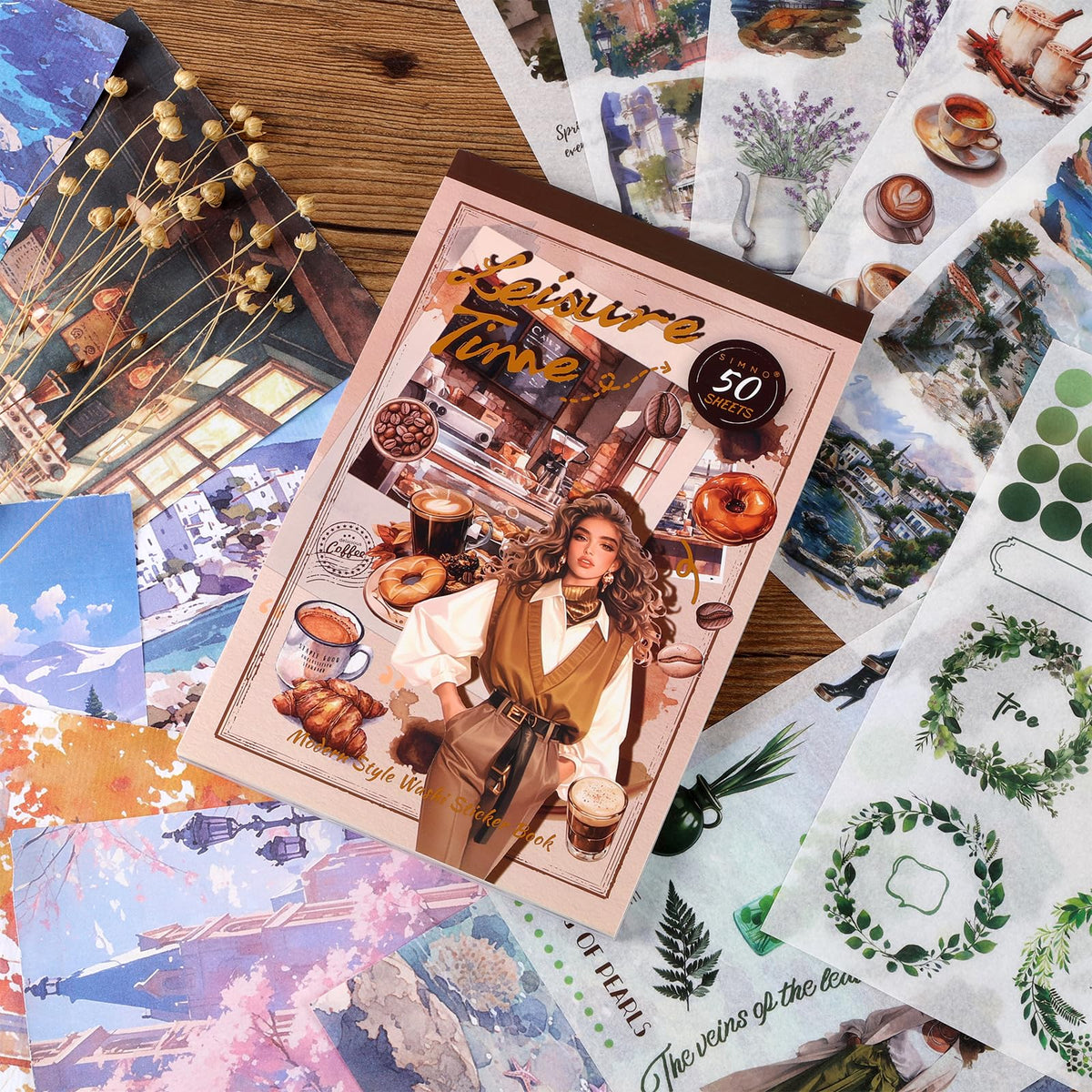 Scrapbook Stickers - 300 Pre-Cut Washi Stickers & 20 Scrapbook Papers for Travel Journaling