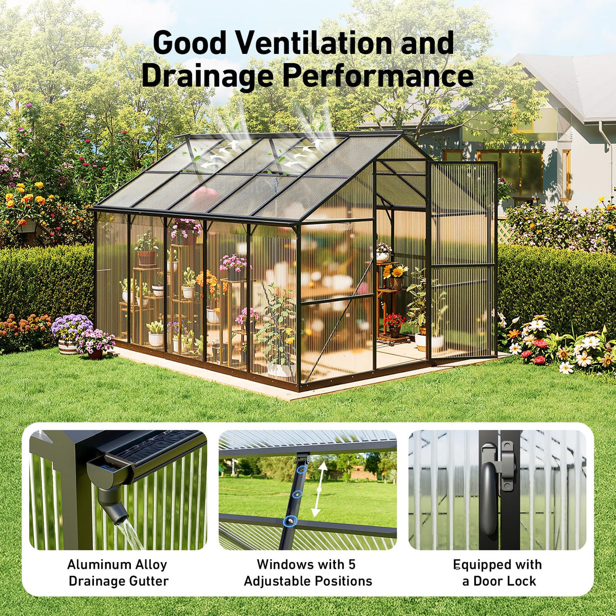 Windproof Tunnel Greenhouse with Thermometer (Multiple Sizes)