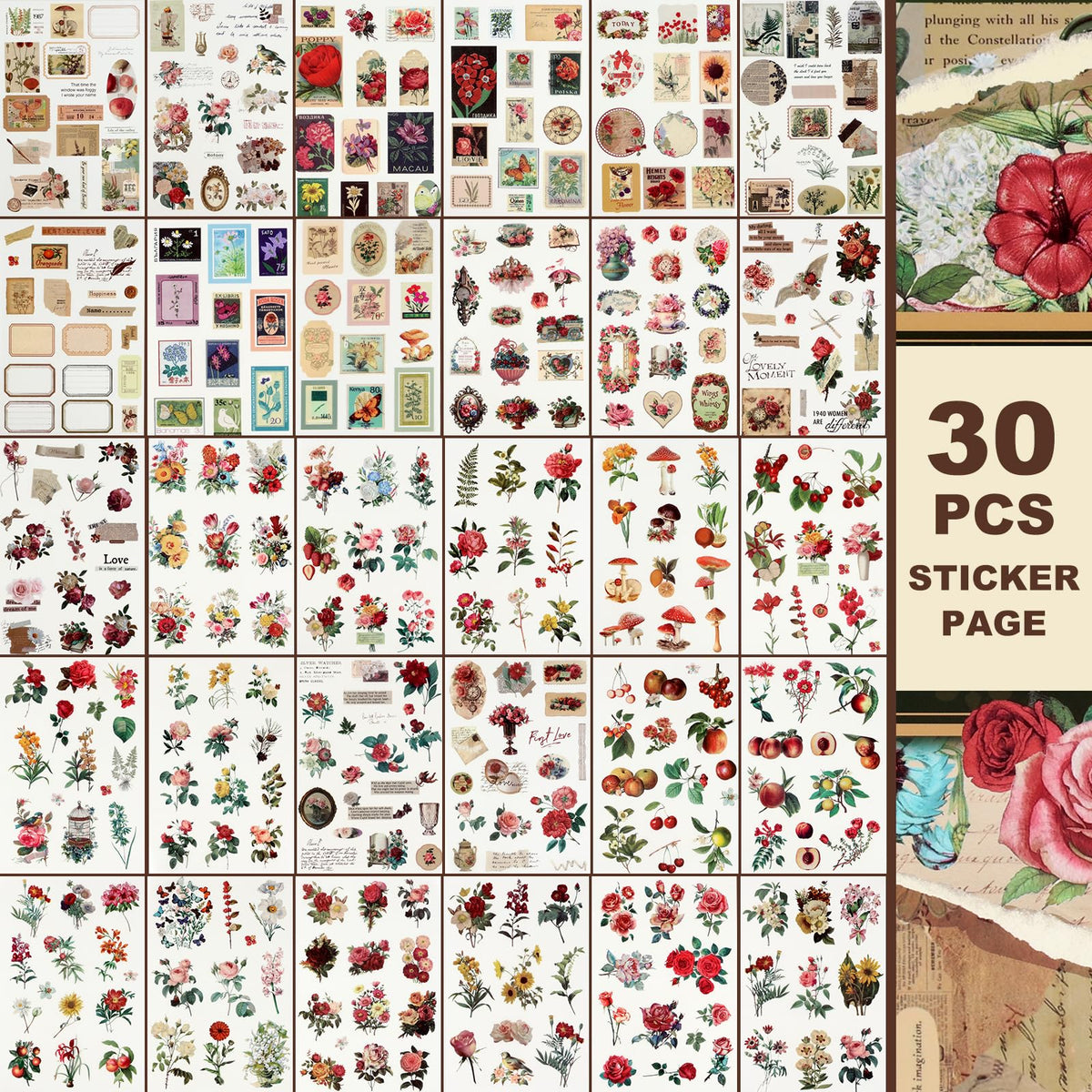 Scrapbook Stickers - 300 Pre-Cut Washi Stickers & 20 Scrapbook Papers for Travel Journaling