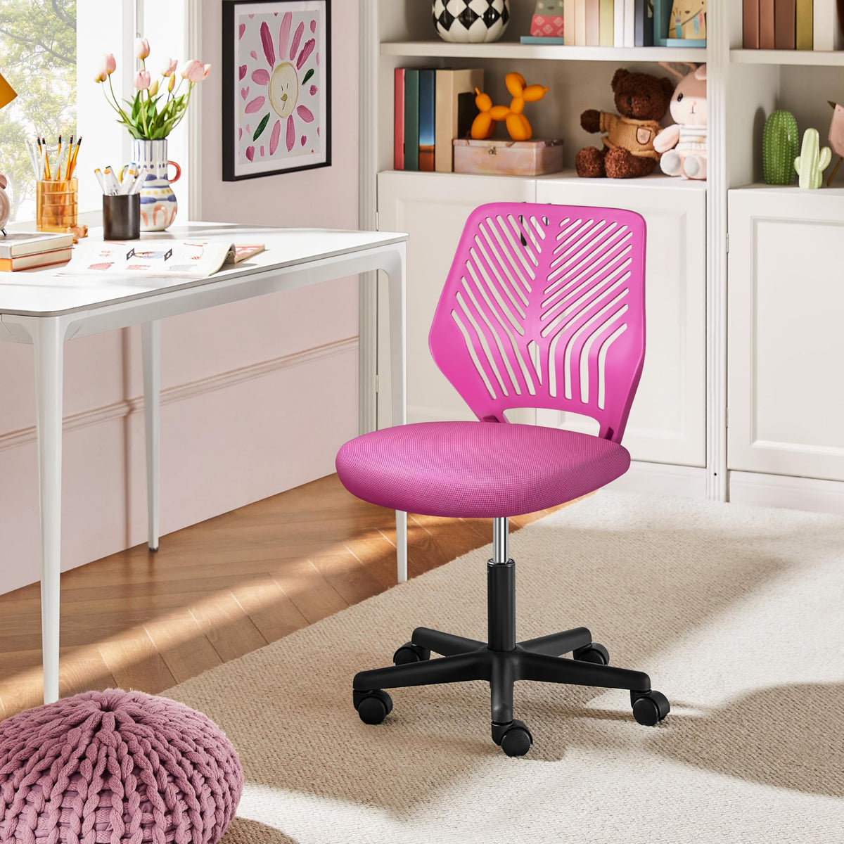 Yaheetech Small Desk Chair, Armless Adjustable Swivel Seat, Green