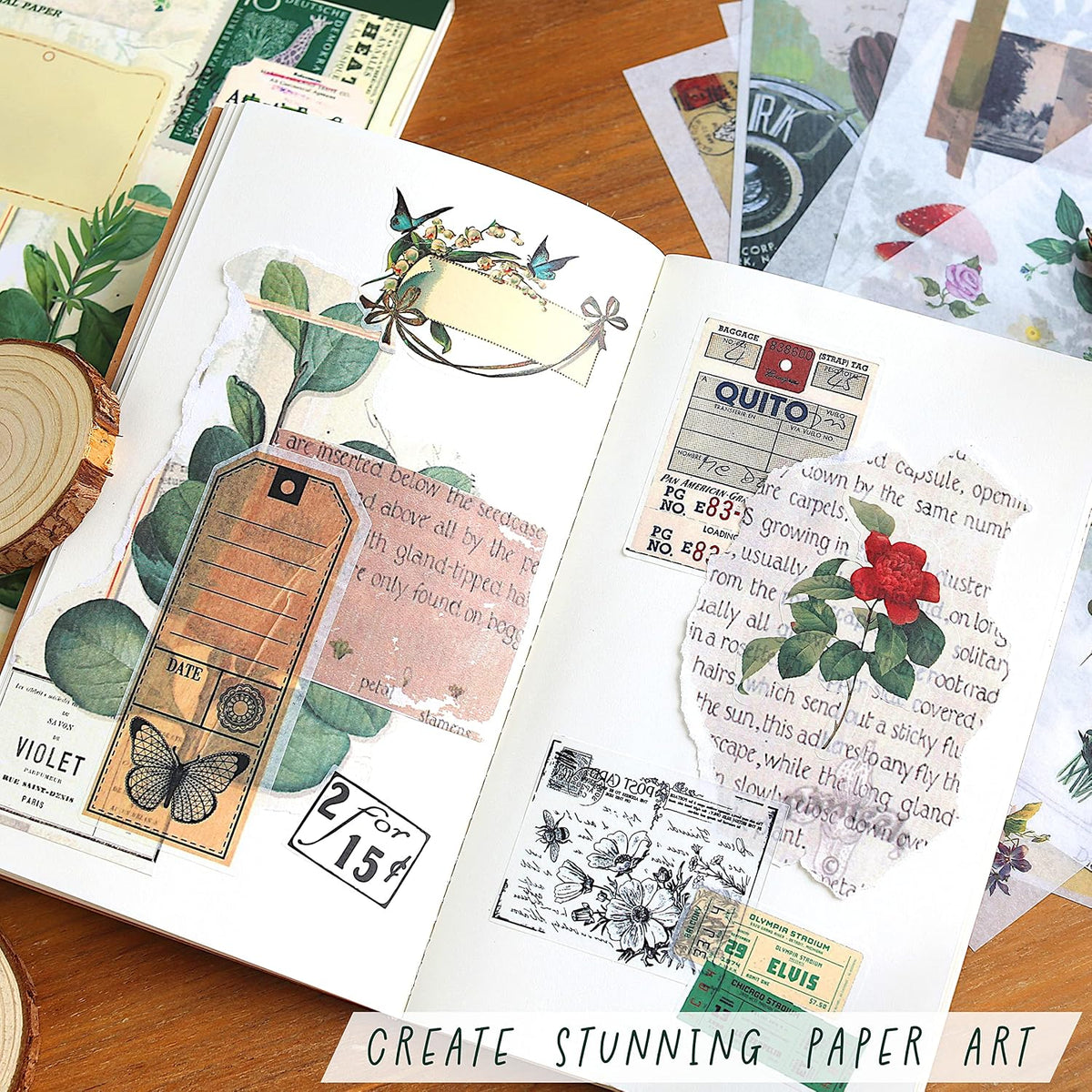 FAYWARE: Vintage Botanical Ephemera Sticker Book for Junk Journaling – 453 Washi Stickers & 20 Decoupage Sheets