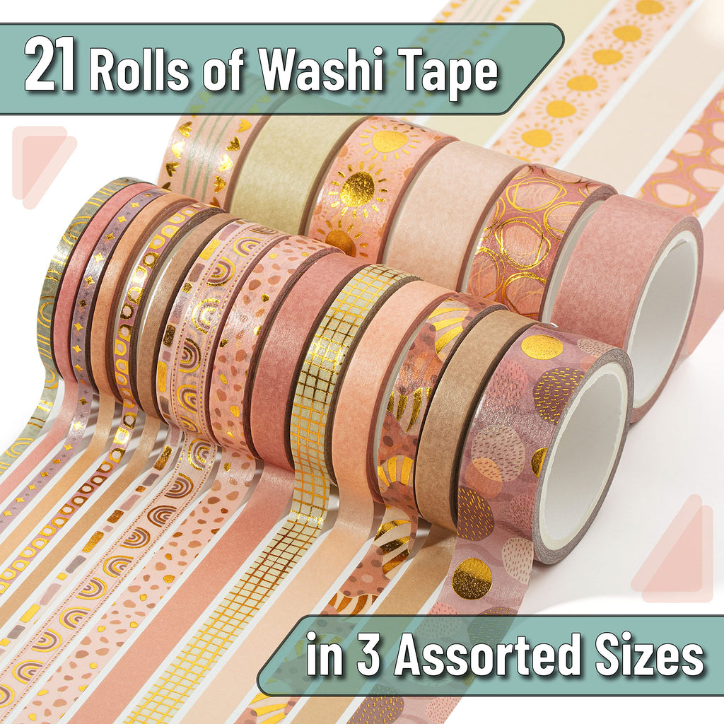 Mr. Pen- Washi Tape Set, 21 Rolls, Assorted Sizes, Floral