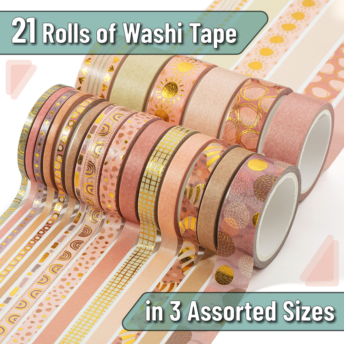 Mr. Pen- Washi Tape Set, 21 Rolls, Assorted Sizes, Floral