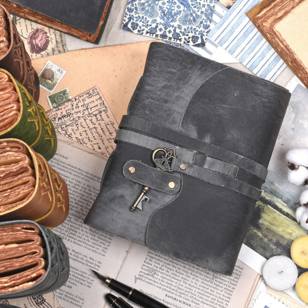 LEATHER VILLAGE Vintage Leather Journal Key Lock, Teal 6x4.