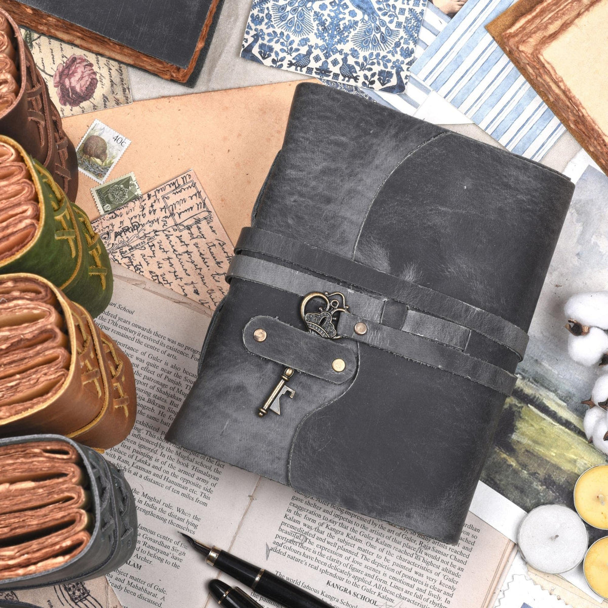 LEATHER VILLAGE Vintage Leather Journal Key Lock, Teal 6x4.