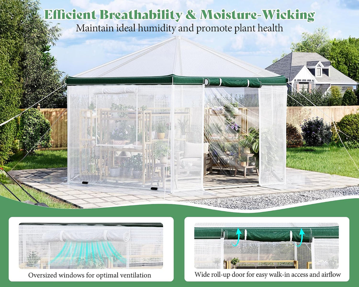 AMERLIFE 182.25 Sq Ft Hexagonal Walk-In Greenhouse (13.5 ft × 13.5 ft)