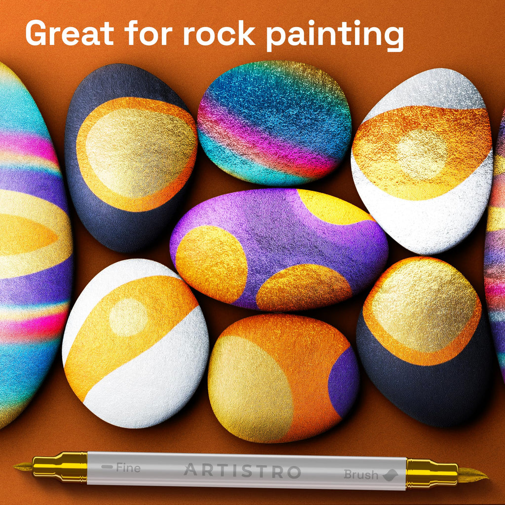 ARTISTRO Dual-Tip Acrylic Paint Markers – 1mm Fine & 1–5mm Brush Tip | ASTM D4236 Safe, Multi-Surface