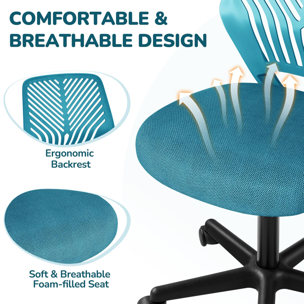 Yaheetech Small Desk Chair, Armless Adjustable Swivel Seat, Green