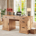 Whalefall: 55" Farmhouse Executive Desk with Drawers & Charging Station
