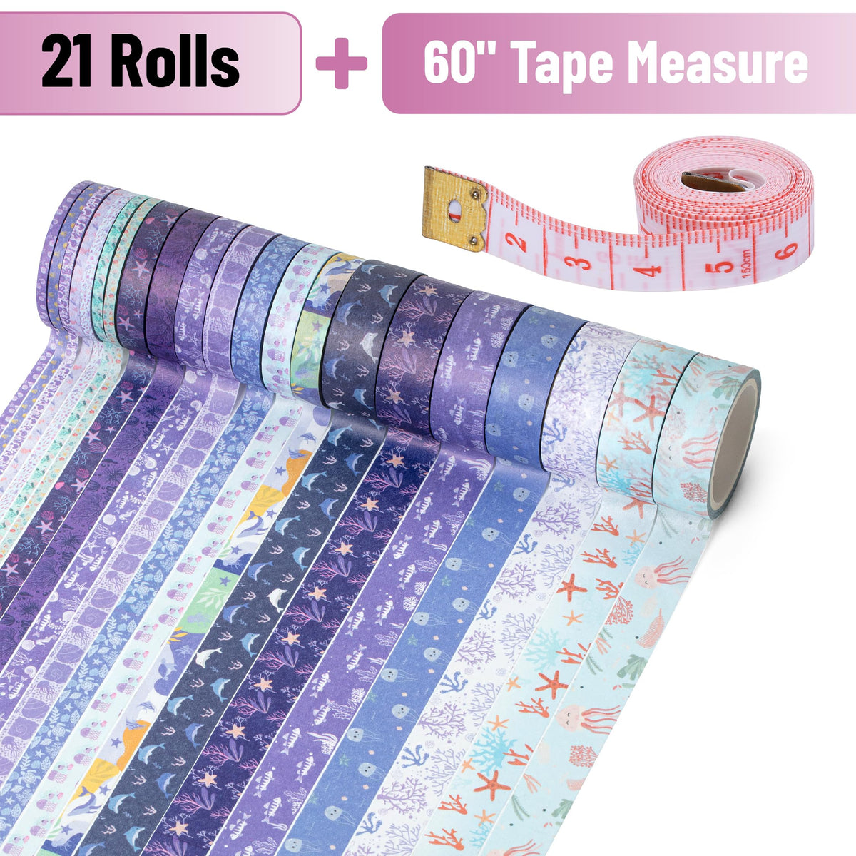 Mr. Pen- Washi Tape Set, 21 Rolls, Assorted Sizes, Floral
