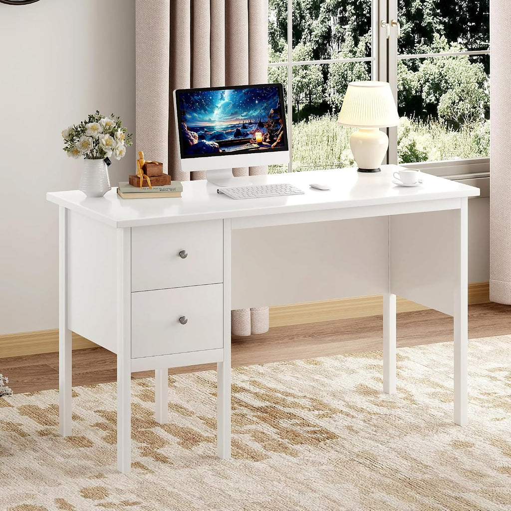 BHG: 43.3" Modern Student Study Desk with Drawers (White)