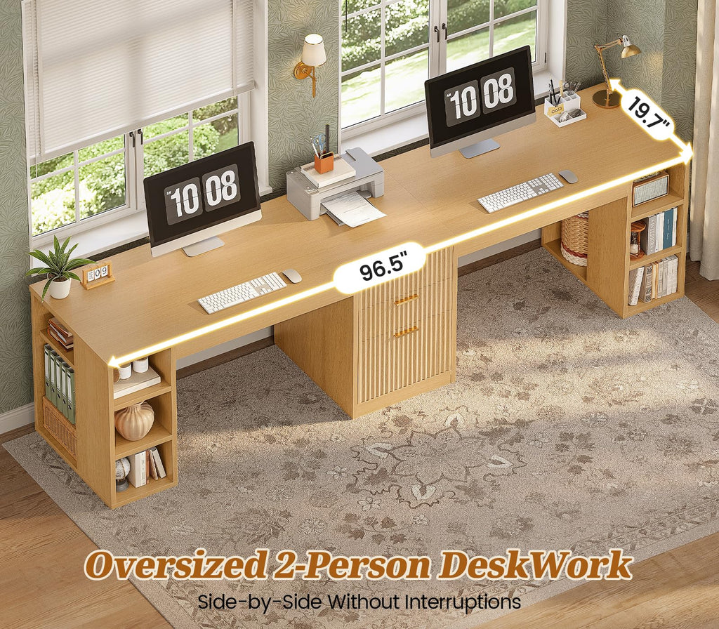 SEDETA 96.5-Inch Two-Student Desk with Drawers