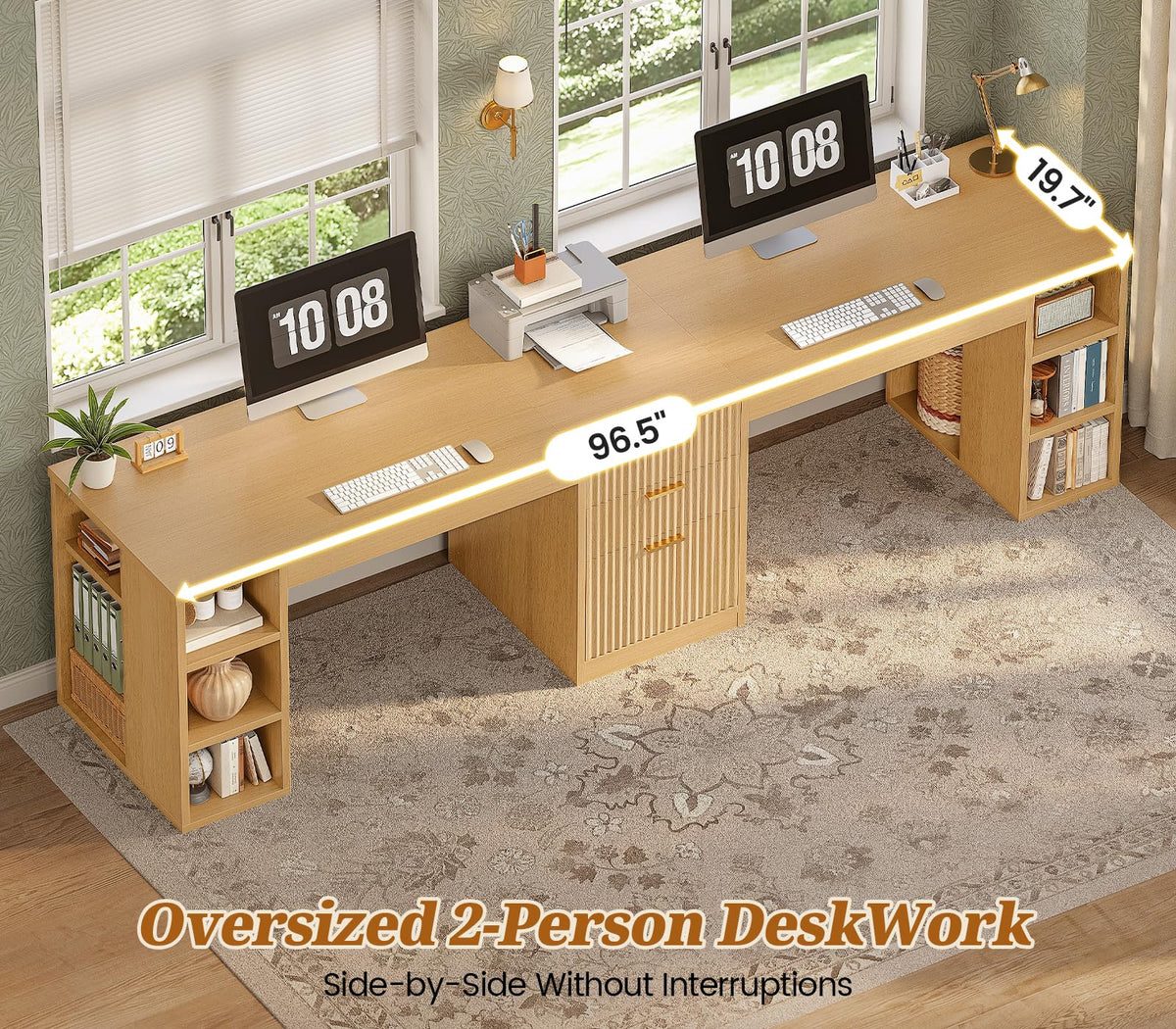 SEDETA 96.5-Inch Two-Student Desk with Drawers