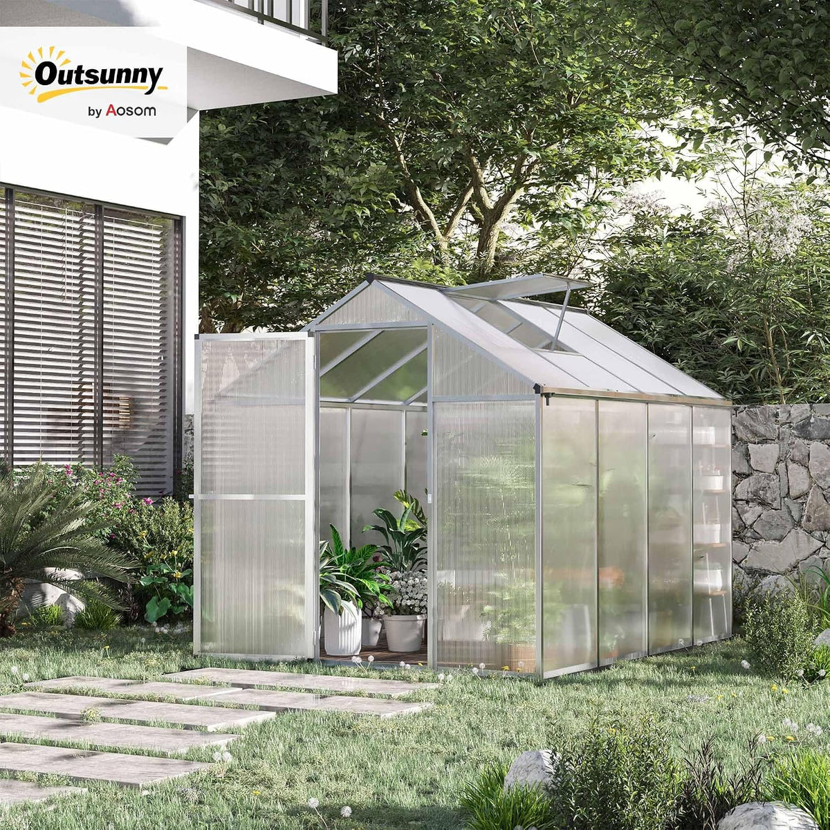 Outsunny Polycarbonate Greenhouse, Up to 60 Sq Ft (4 ft × 6 ft to 10 ft × 6 ft)