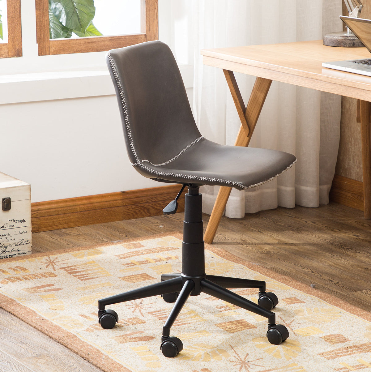Roundhill Furniture Cesena Faux Leather 360 Swivel Air Lift Office Chair, Brown