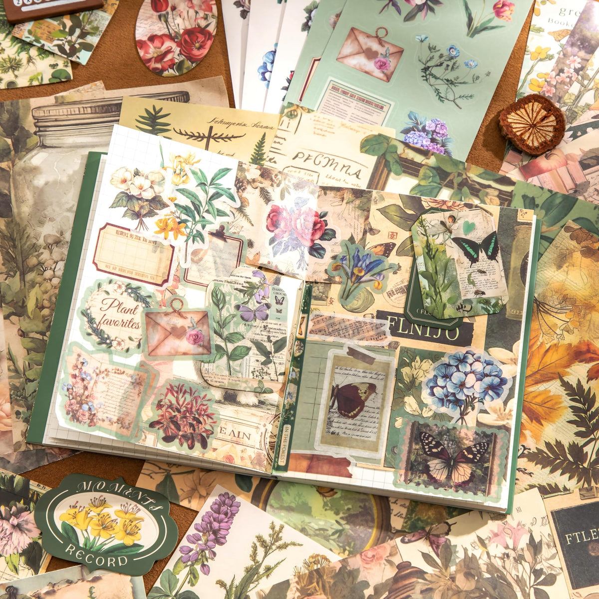 emmoolife 348 Pcs Scrapbooking Supplies Kit, Vintage Aesthetic Scrapbook Kit for Bullet Junk Journal, Stationery, A6 Grid Notebook, DIY Journaling Supplies, Birthday Craft Gift for Teen Girl Women