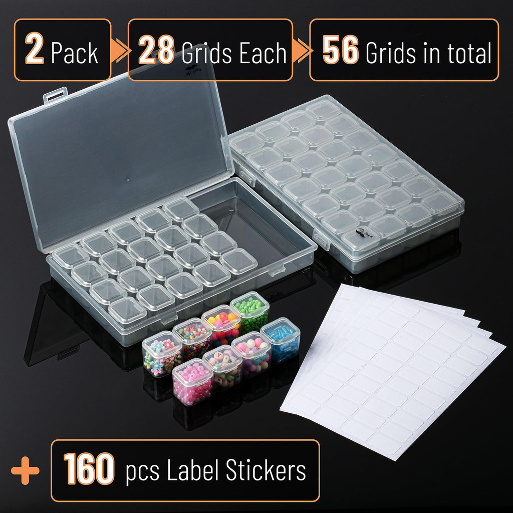 Mr. Pen- Bead Storage Containers, 28 Grids, 2 Pack, Clear White