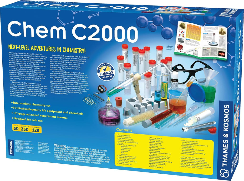 Thames & Kosmos Chem C2000 (V 2.0) Intermediate Chemistry Set | 250 Experiments, 128-Page Full-Color Lab Manual, Real Lab Equipment & Alcohol Burner | Parents' Choice Silver Award | Ages 11+