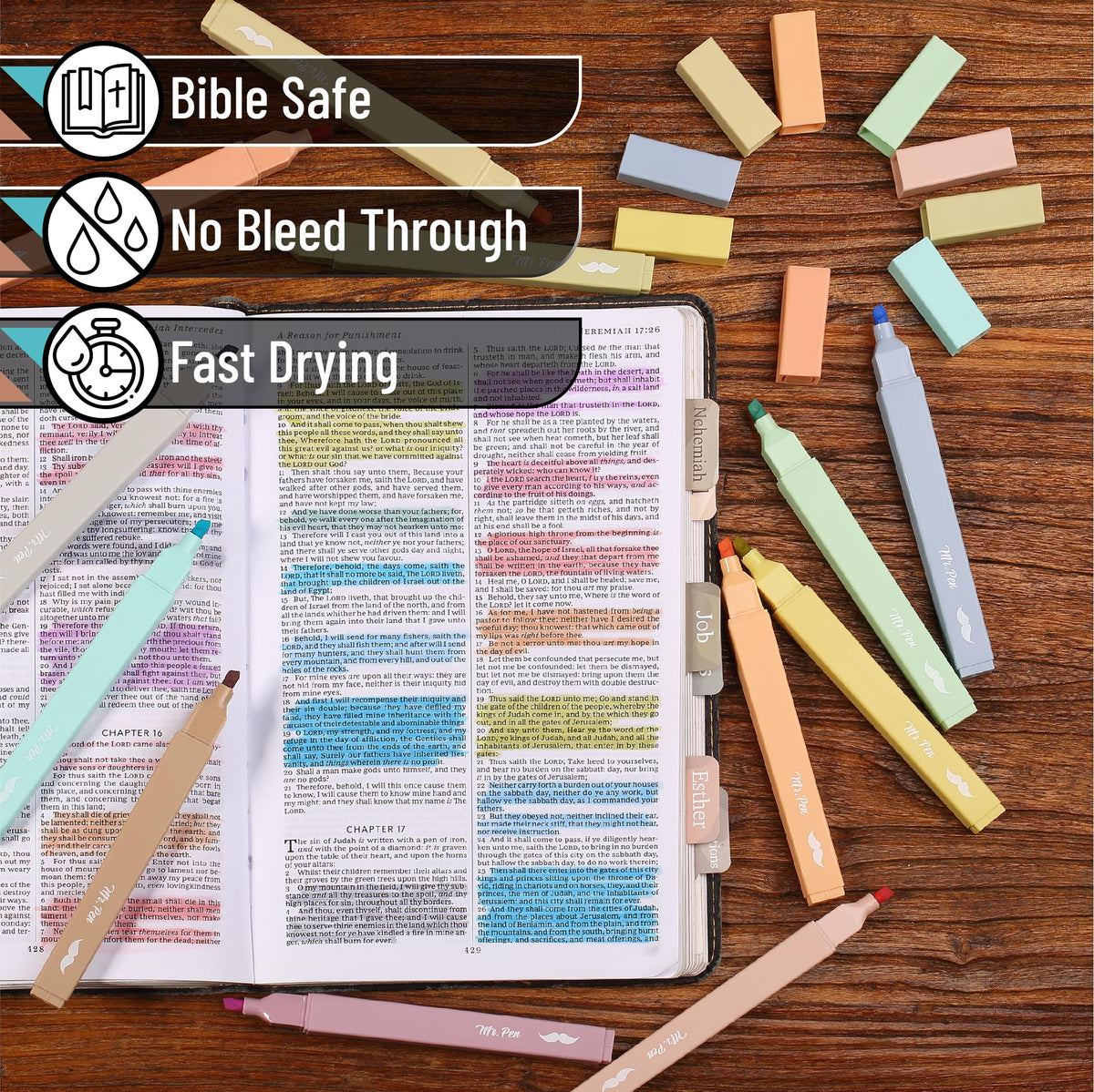 Mr. Pen- Aesthetic Bible Highlighters No Bleed Through Assorted Color