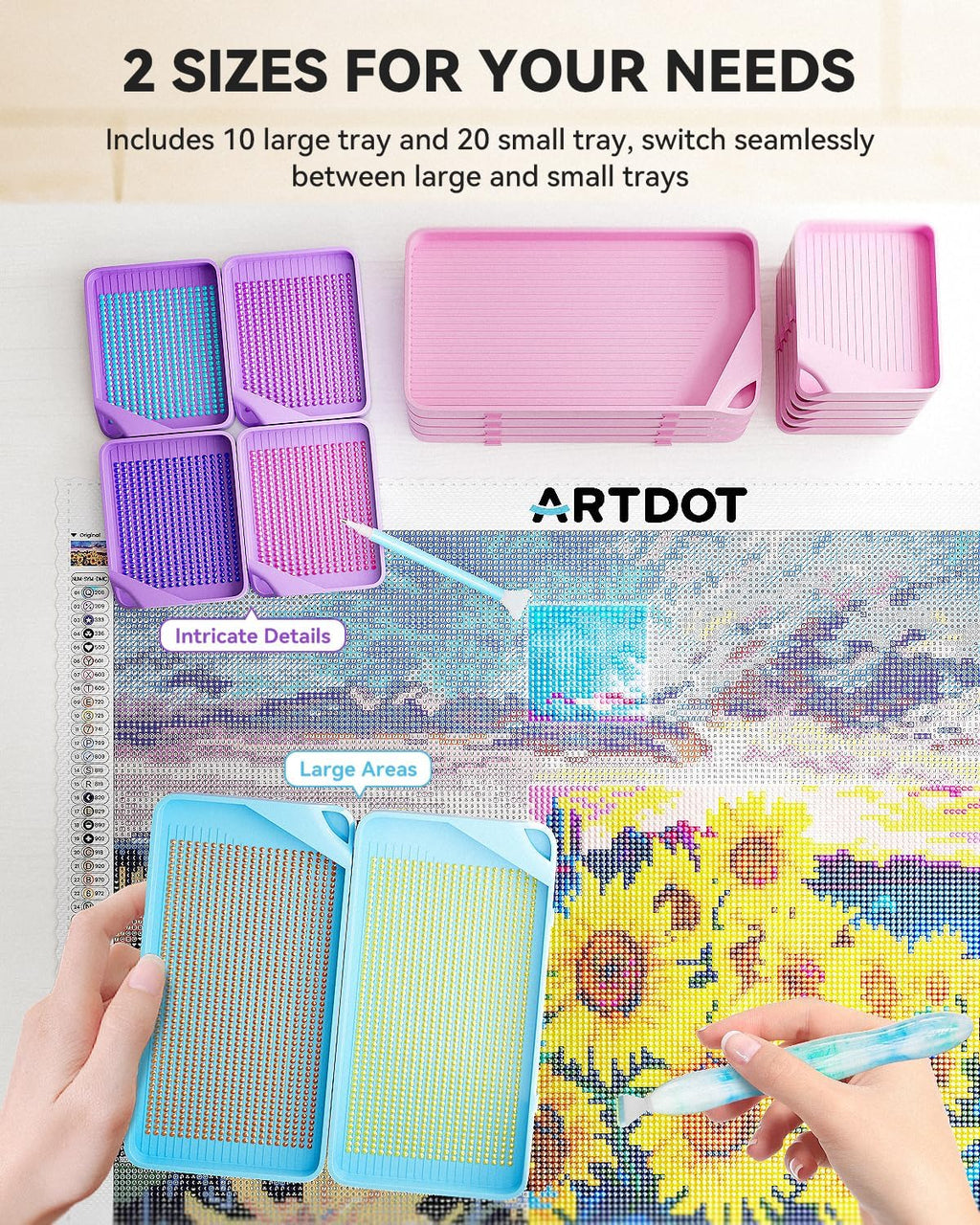 ARTDOT 10-Piece Interlocking Diamond Art Trays Kits for Adults, Stackable Diamond Painting Accessories and Tools