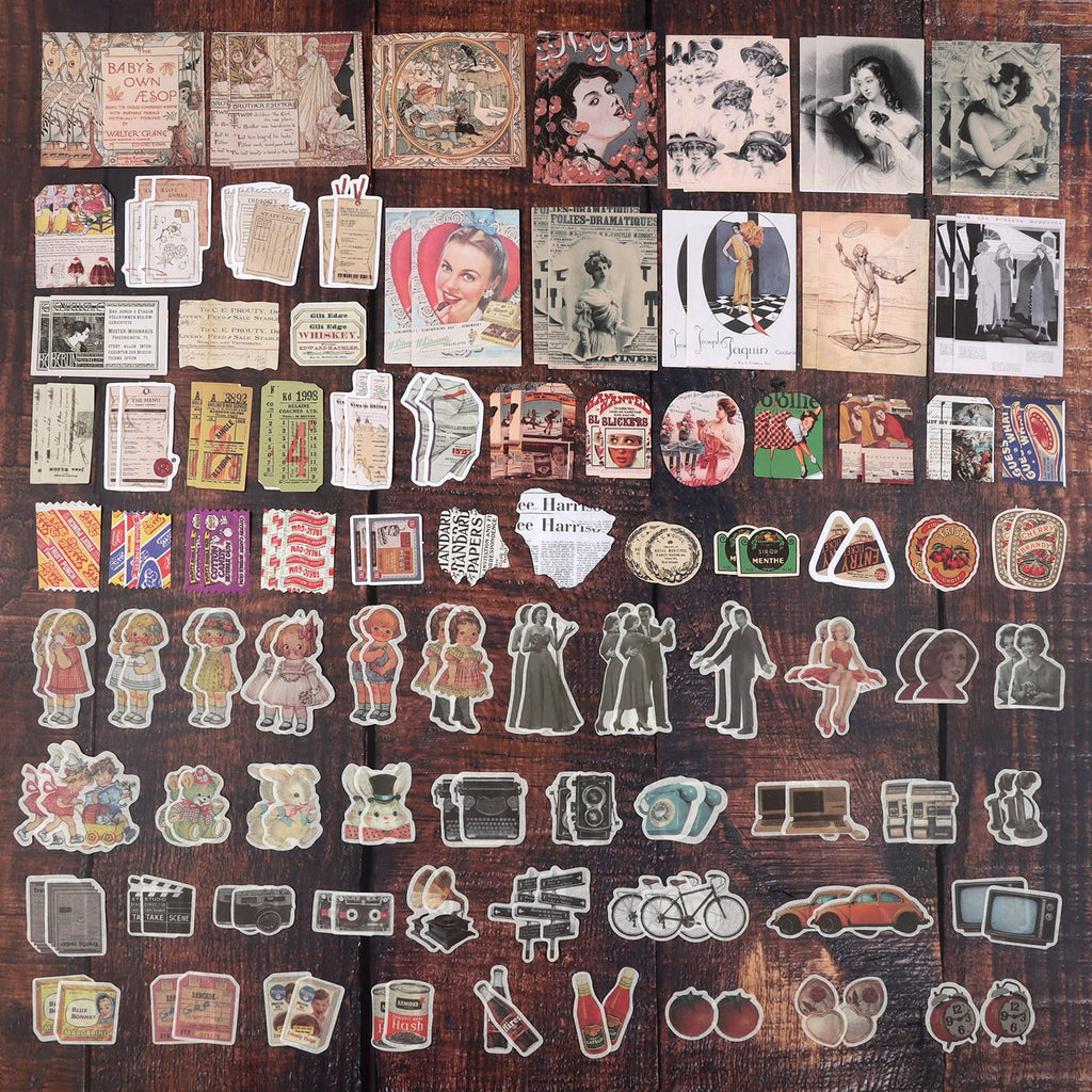 Draupnir 200pcs Vintage Junk Journal Supplies,Scrapbook Supplies Scrapbooking Paper and Stickers Ephemera For Art Aesthetic Journaling Kit Collage(Art)