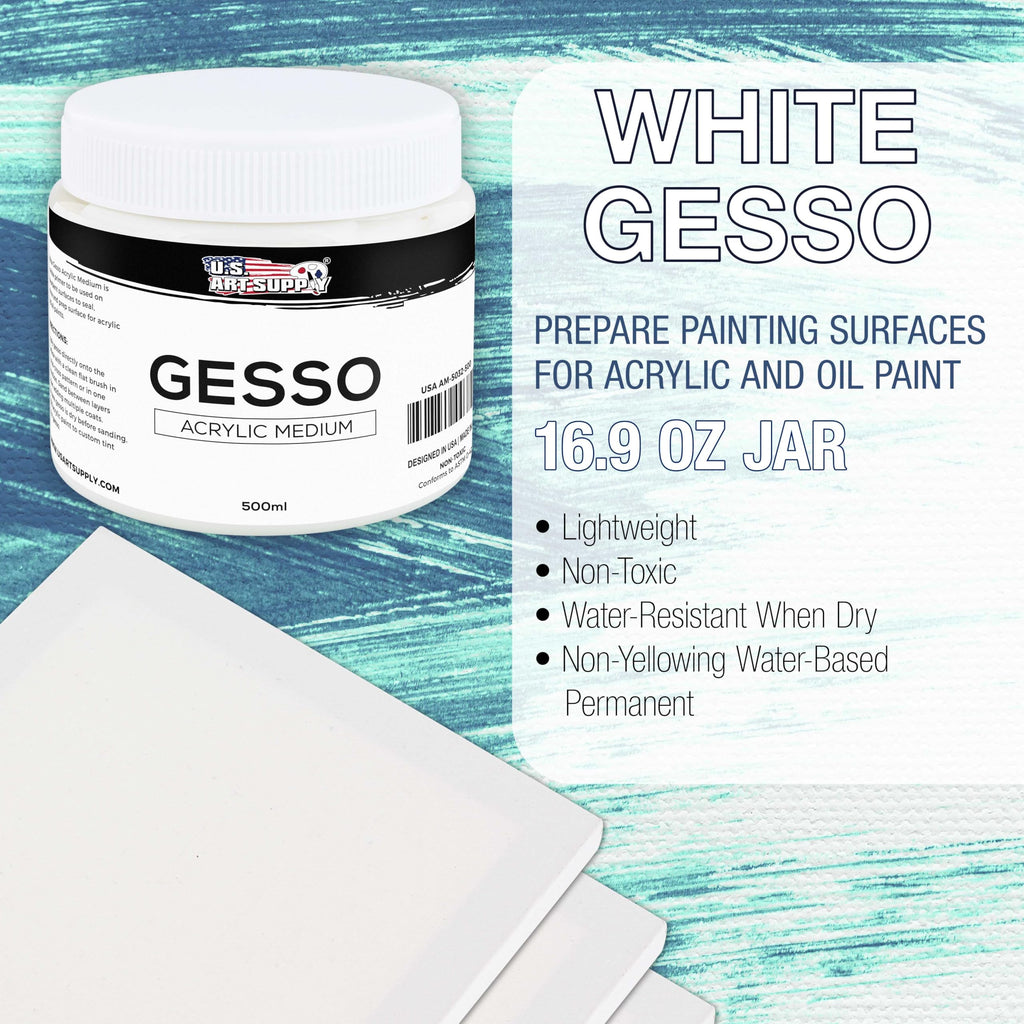 U.S. Art Supply Gesso Primer – 16.9oz (500mL) | Acrylic & Oil Paint Surface Primer for Canvas, Paper & Wood