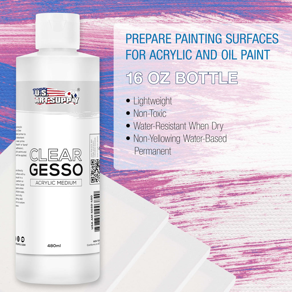 U.S. Art Supply Gesso Primer – 16.9oz (500mL) | Acrylic & Oil Paint Surface Primer for Canvas, Paper & Wood