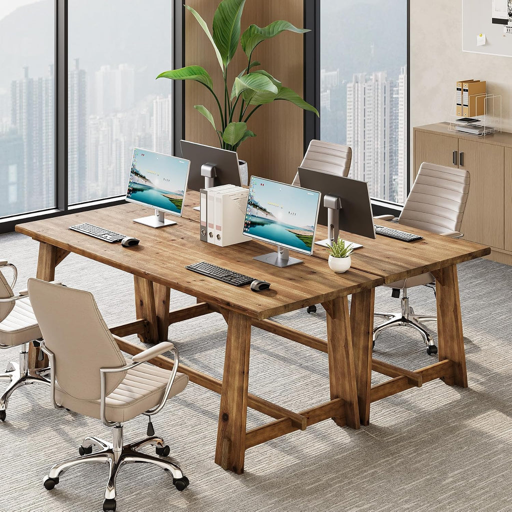 LITTLE TREE 63-Inch Solid Wood Student Desk, Rustic Brown