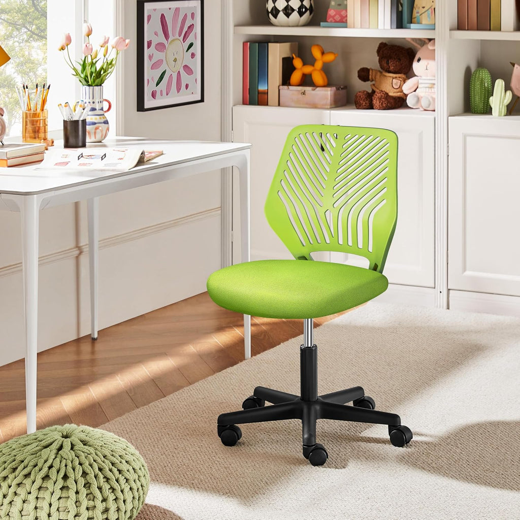 Yaheetech Small Desk Chair, Armless Adjustable Swivel Seat, Green