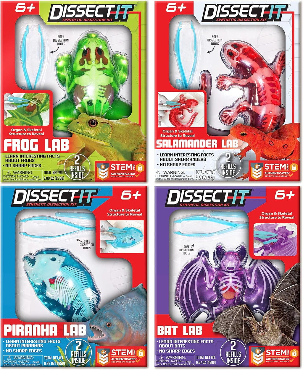Dissect-It: Variety Animal Dissection Kit — Bat, Frog, Salamander & Piranha (Ages 6+)