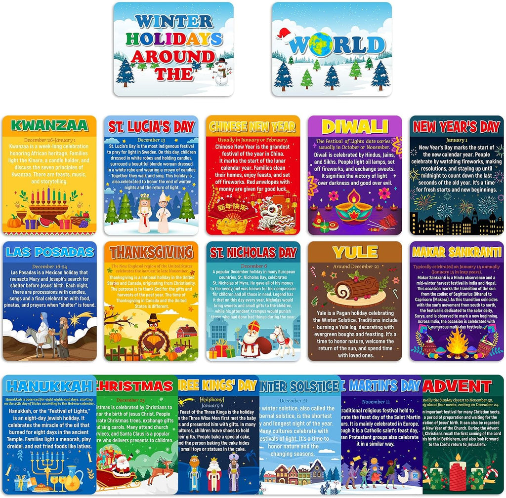 Funrous 18 Pcs Winter Holidays Bulletin Board Posters Set for Classroom