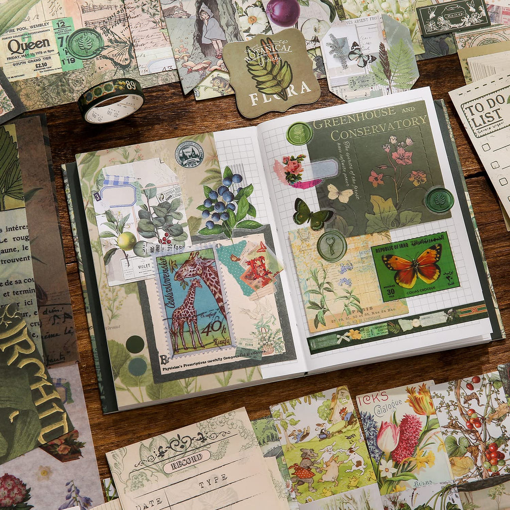 emmoolife 348 Pcs Scrapbooking Supplies Kit, Vintage Aesthetic Scrapbook Kit for Bullet Junk Journal, Stationery, A6 Grid Notebook, DIY Journaling Supplies, Birthday Craft Gift for Teen Girl Women