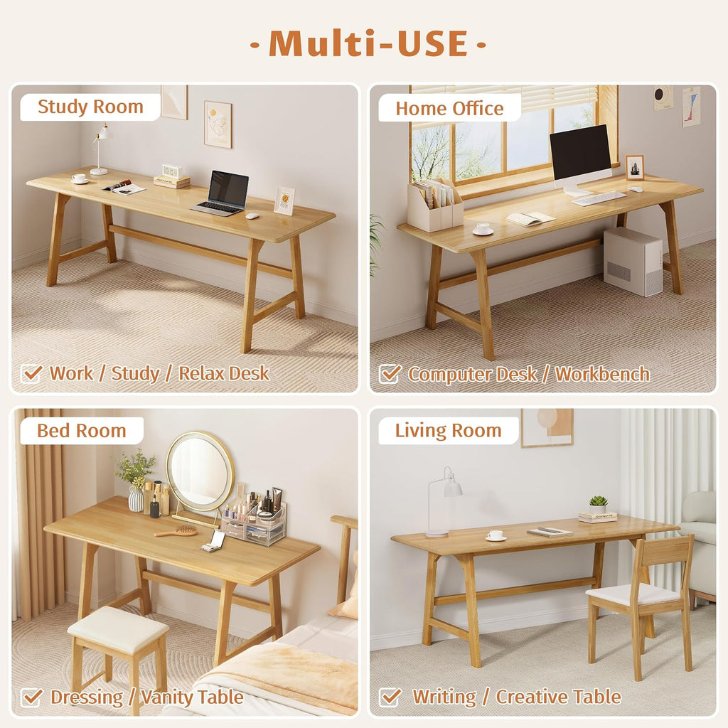 IOTXY Solid Wood Writing Table - 60" W Minimalist PC Computer Desk, Oak