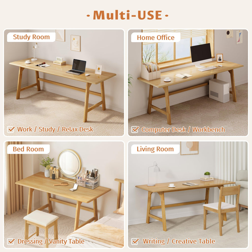 IOTXY Solid Wood Writing Table - 60" W Minimalist PC Computer Desk, Oak