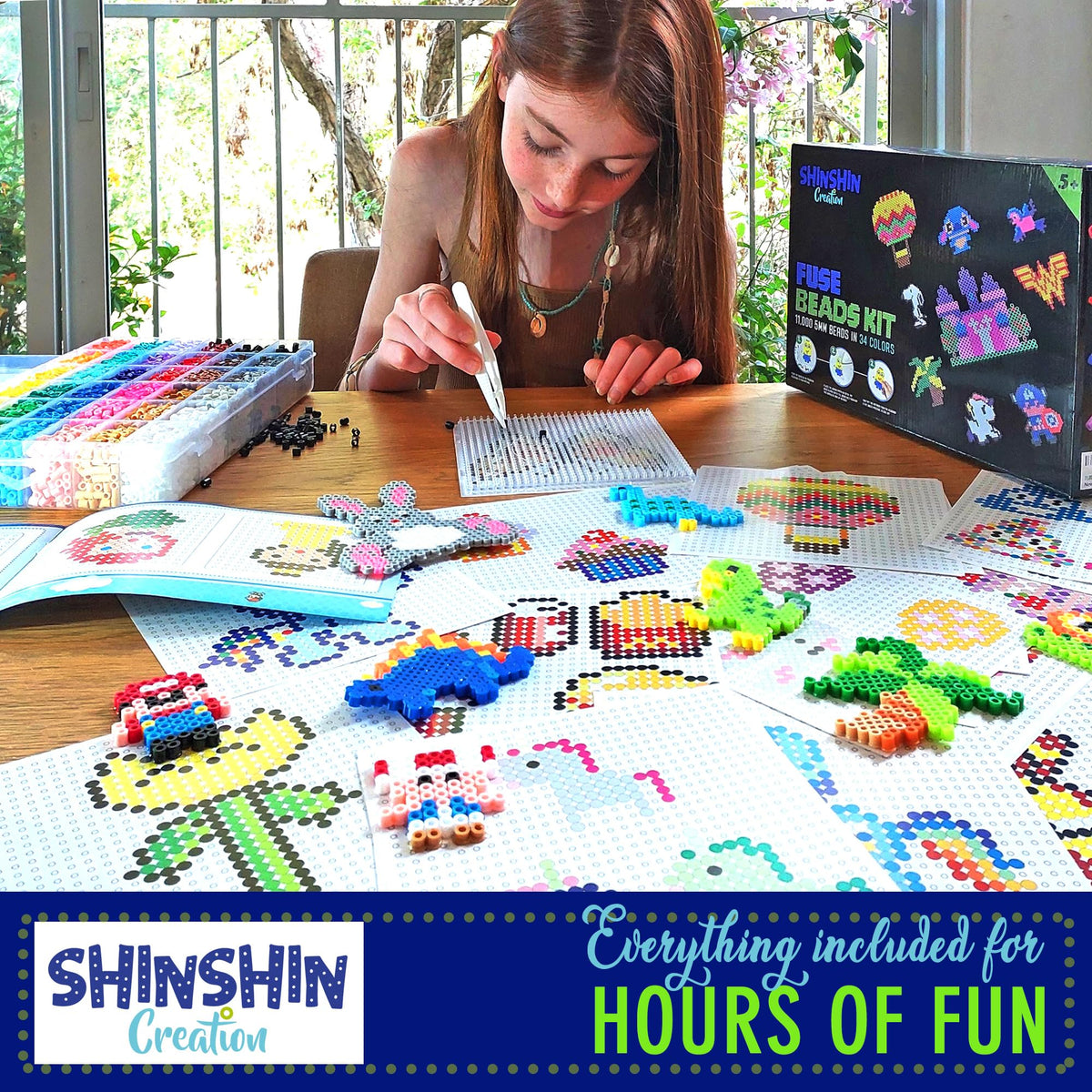 24,000 Mini Fuse Beads Kit - Tiny 2.6mm, 48 Colors, 5 Pegboards, Pixel Art