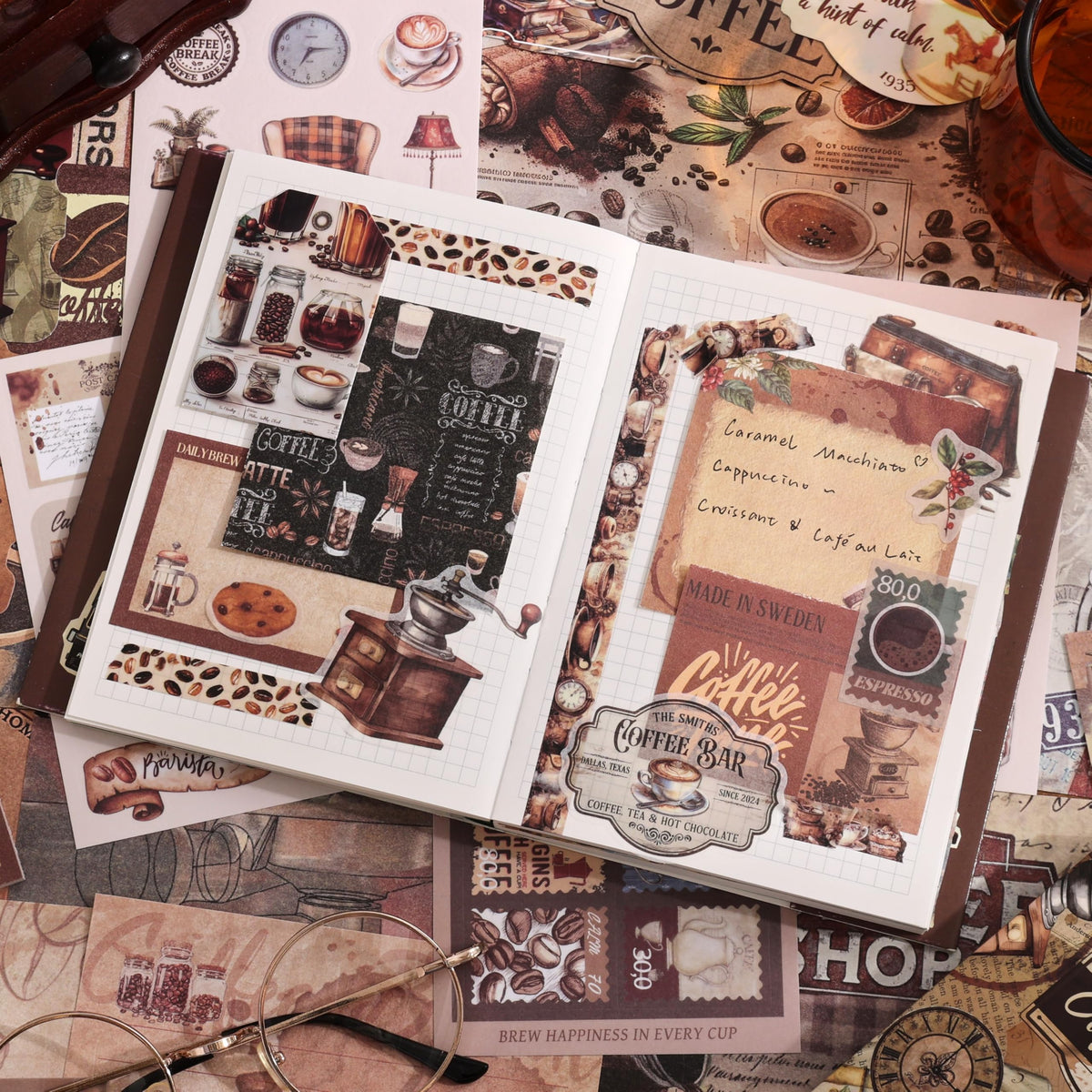 emmoolife 348 Pcs Scrapbooking Supplies Kit, Vintage Aesthetic Scrapbook Kit for Bullet Junk Journal, Stationery, A6 Grid Notebook, DIY Journaling Supplies, Birthday Craft Gift for Teen Girl Women