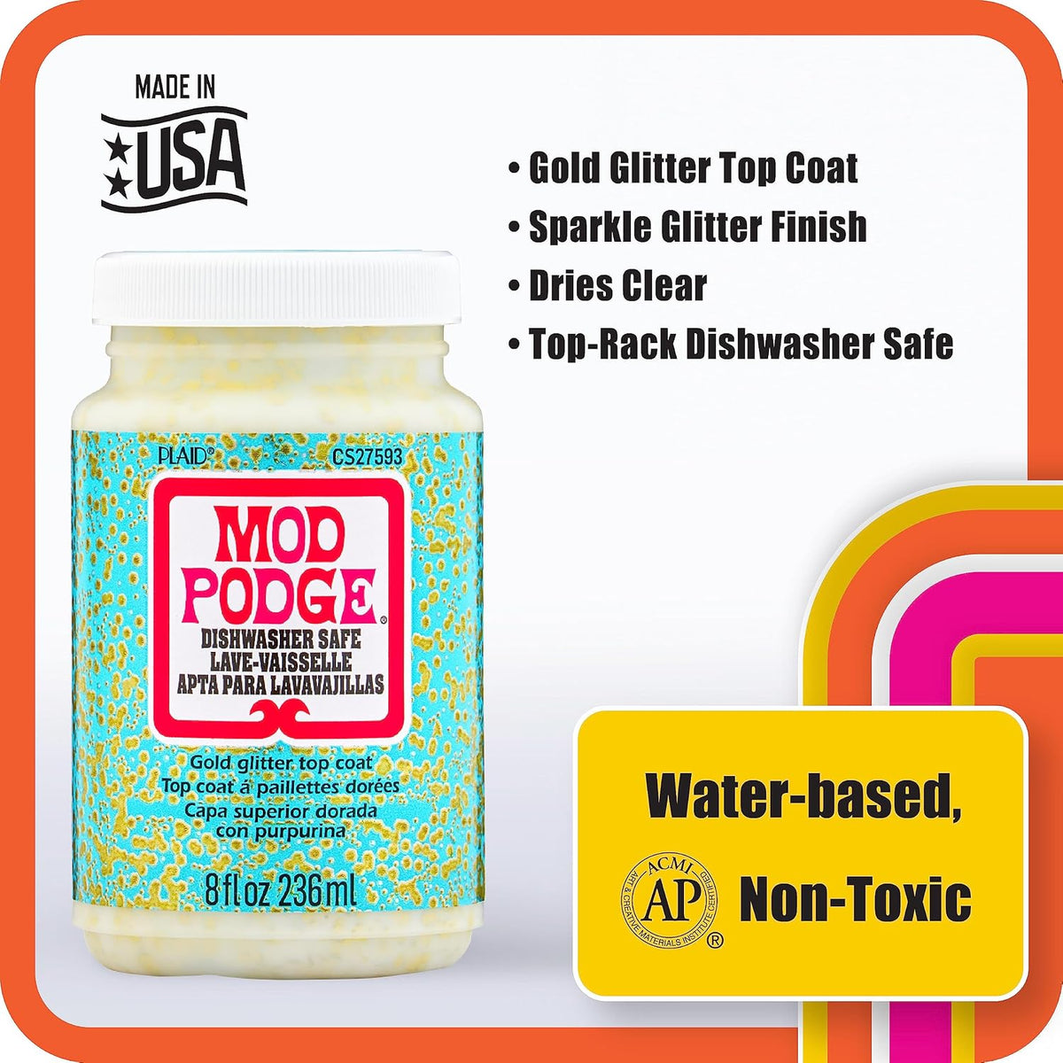 Mod Podge: Dishwasher Safe Glitter Decoupage, 8 fl oz – Gold